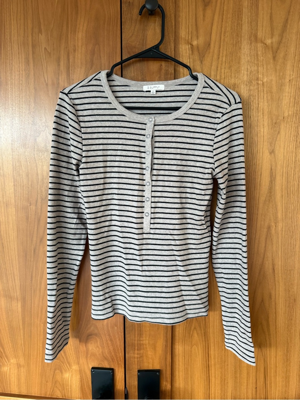 Z Supply Gray and Black Striped Long Sleeve Henley